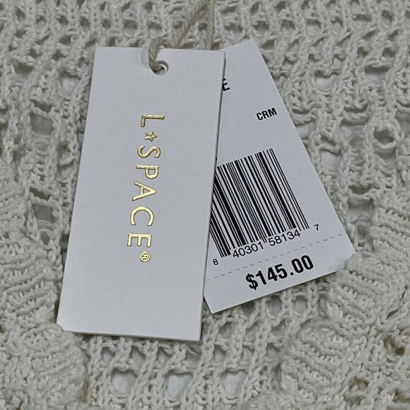 L Space Cardigan L White Crochet Open Knit Cropped Tie Front‎ Boho Hippie Beach - Picture 6 of 11